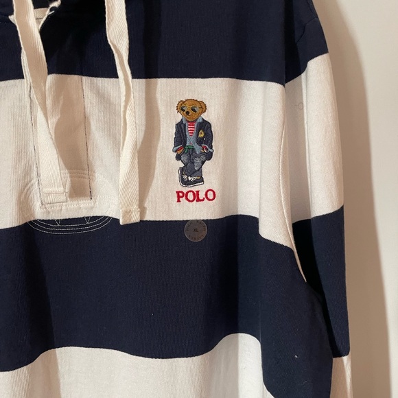 Polo Ralph Lauren big striped hoodie w. Polo Bear logo - Picture 2 of 7